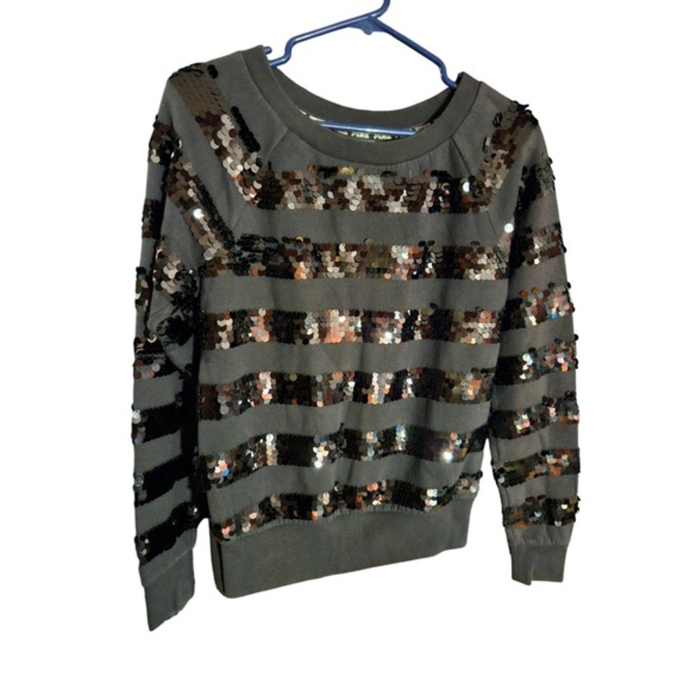 PINK by Victoria's Secret Sequin Stripe Crewneck Sweatshirt Gray Sparkle Women's